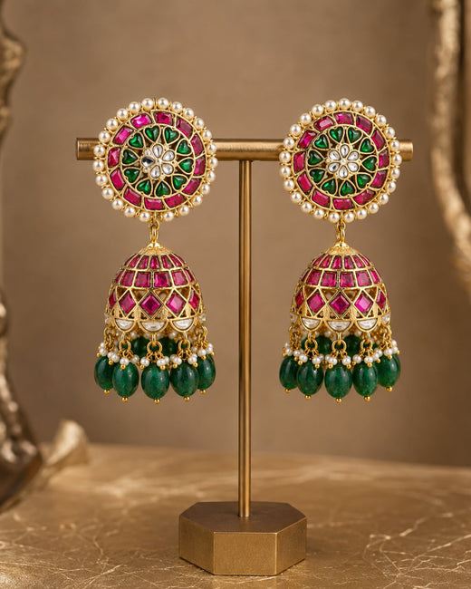 FeelOri Real Kempu Jadau Round Top Jhumka Earrings for Festive Looks