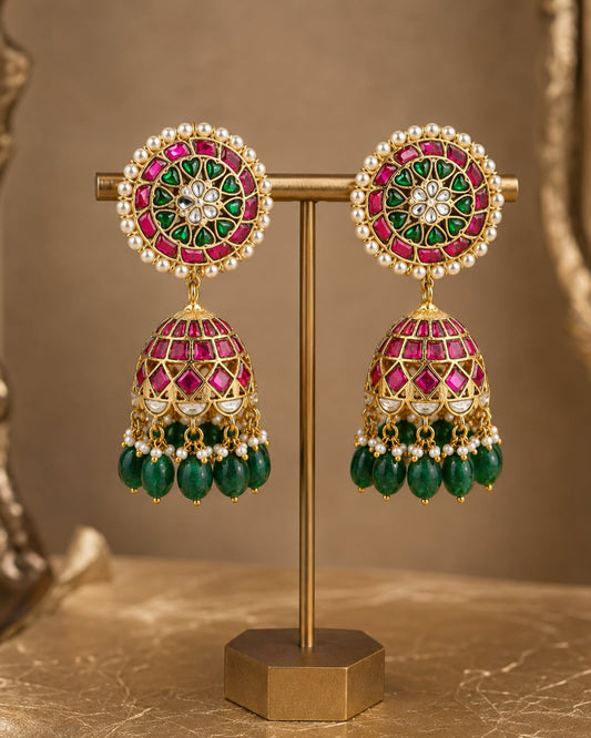 FeelOri jadau kundan jhumka earrings on jewellery display