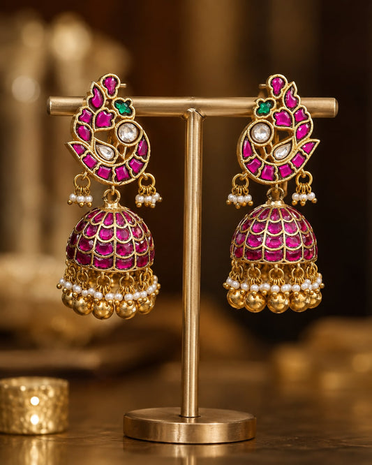 FeelOri jadau kundan jhumka earrings on jewellery display