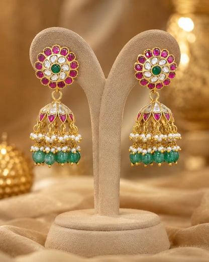 FeelOri real kempu jadau jhumka earrings on jewellery display