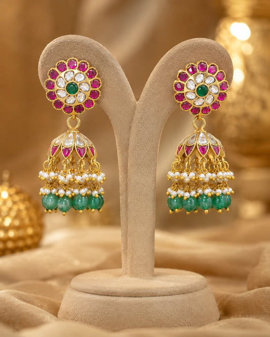 FeelOri jadau kundan jhumka earrings on jewellery display