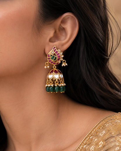 FeelOri kundan-style jhumka earrings on jewellery display