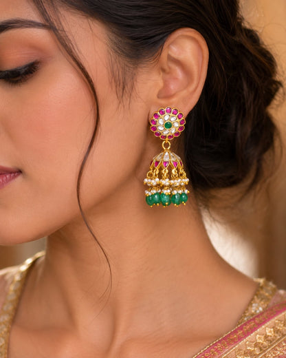 FeelOri real kempu jadau jhumka earrings styled with Indian occasion wear