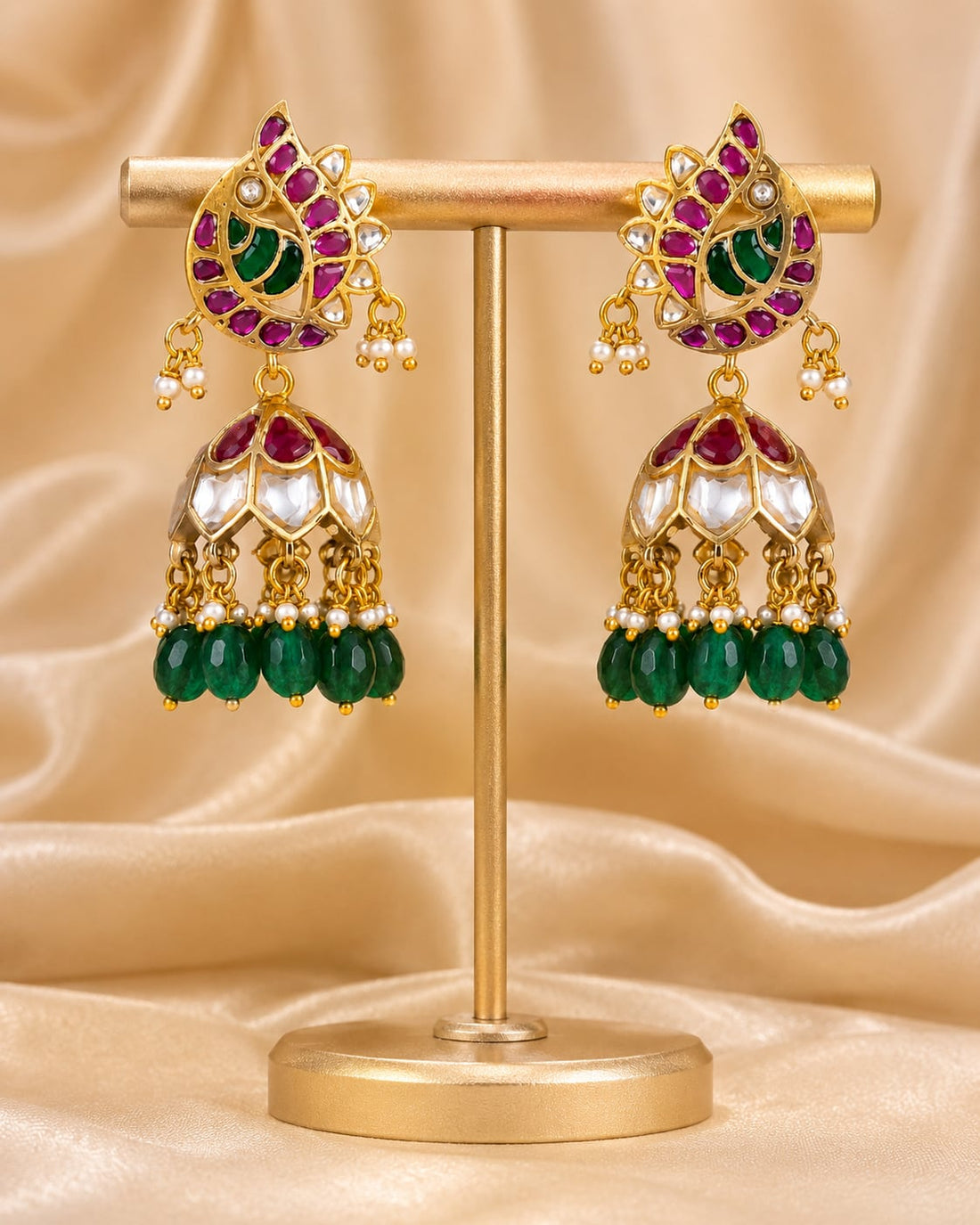 FeelOri kundan-style jhumka earrings styled with Indian occasion wear