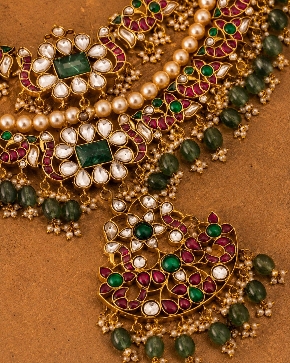 FeelOri real kempu jadau mala necklace styled with saree fabric for Indian occasion wear
