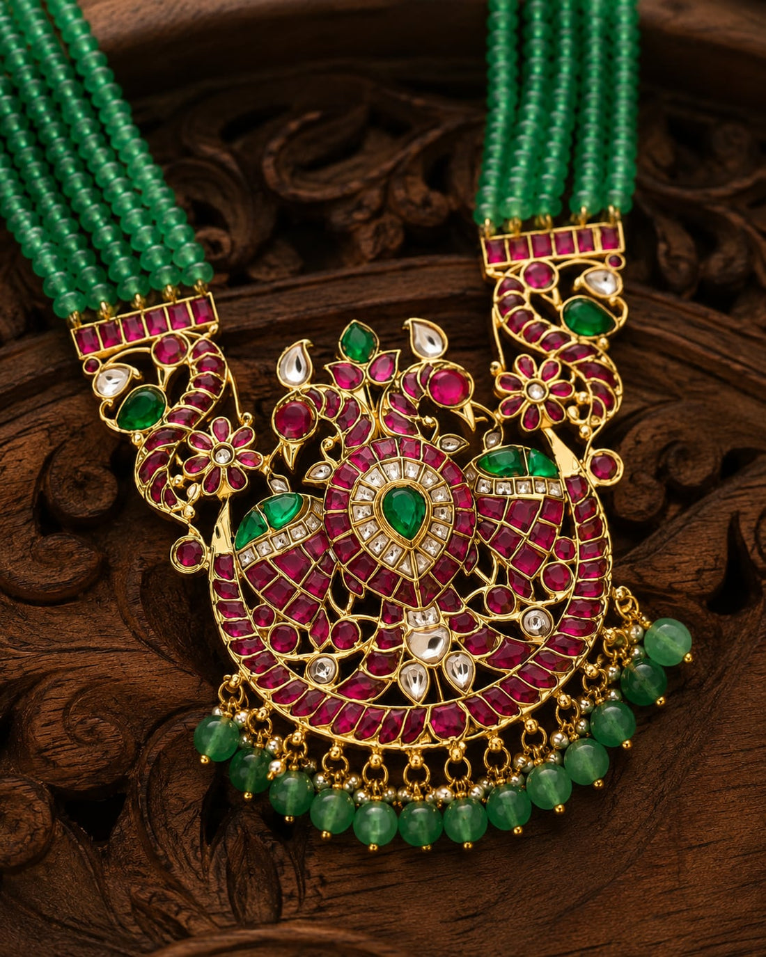 FeelOri real kempu jadau long haram necklace close-up of real kempu stones and jadau work