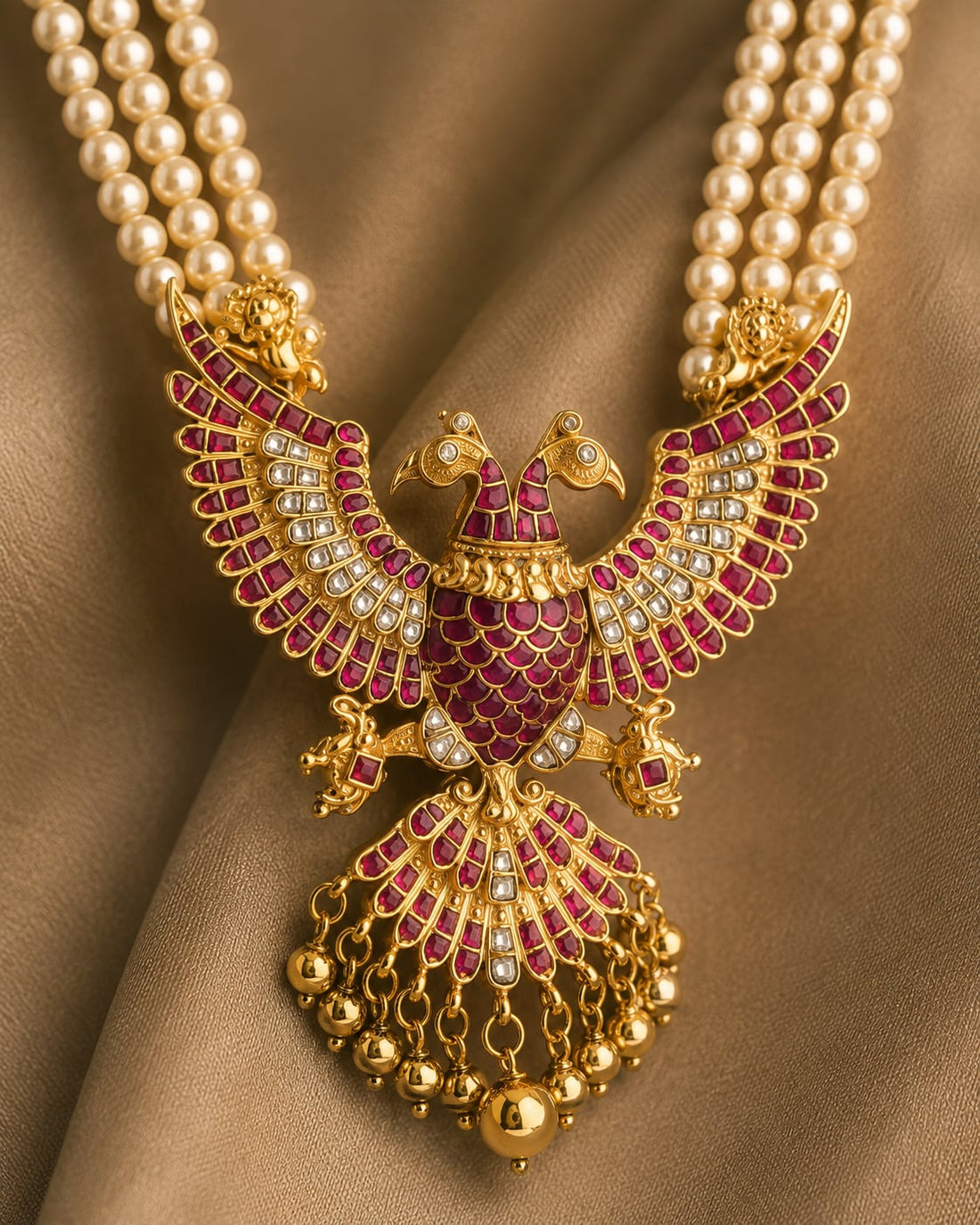 FeelOri real kempu jadau long haram necklace close-up of real kempu stones and jadau work