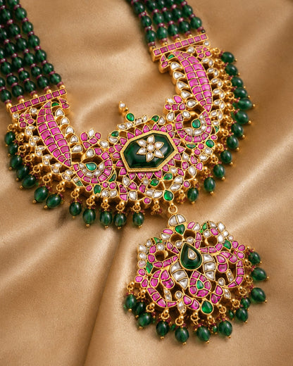 FeelOri real kempu jadau long haram necklace close-up of real kempu stones and jadau work