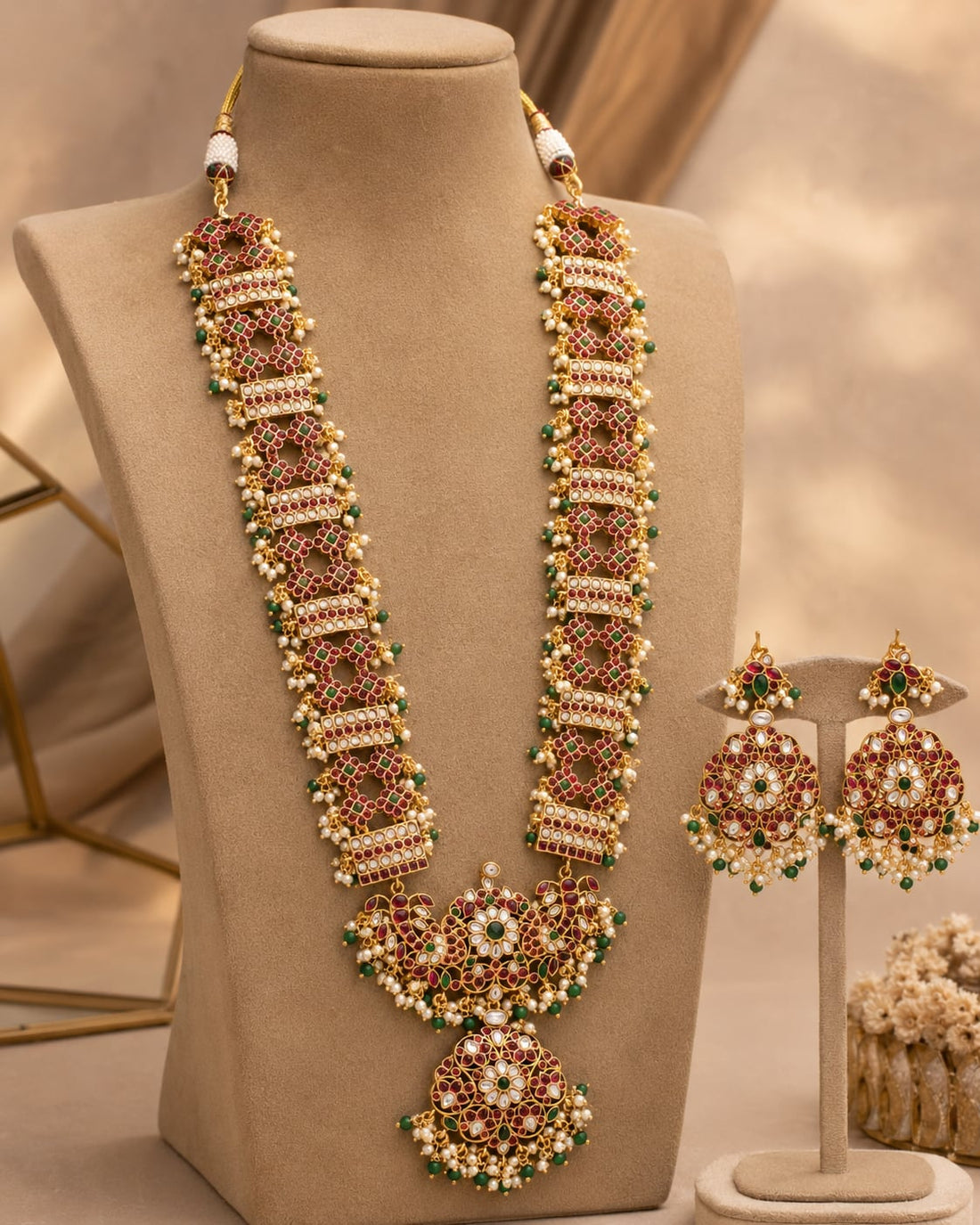 FeelOri real kempu jadau long haram necklace on jewellery display