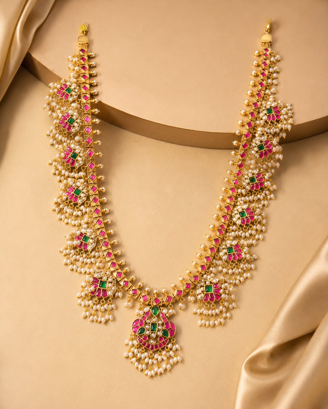 FeelOri real kempu jadau long haram necklace for pattu sarees and South Indian festive styling