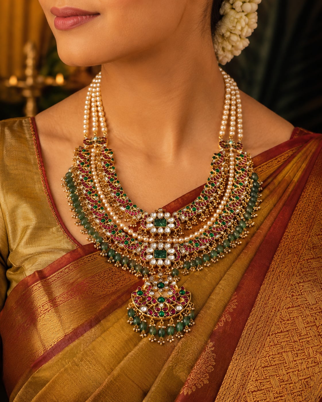FeelOri real kempu jadau mala necklace close-up of real kempu stones and jadau work