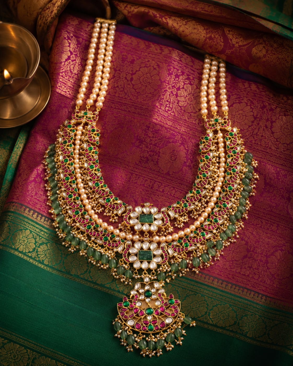 FeelOri real kempu jadau mala necklace on jewellery display