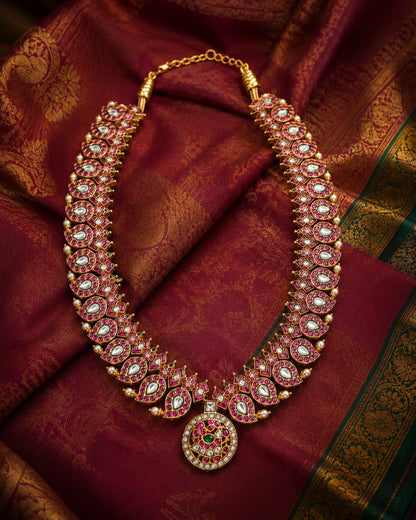 FeelOri real kempu jadau necklace styled with saree fabric for Indian occasion wear
