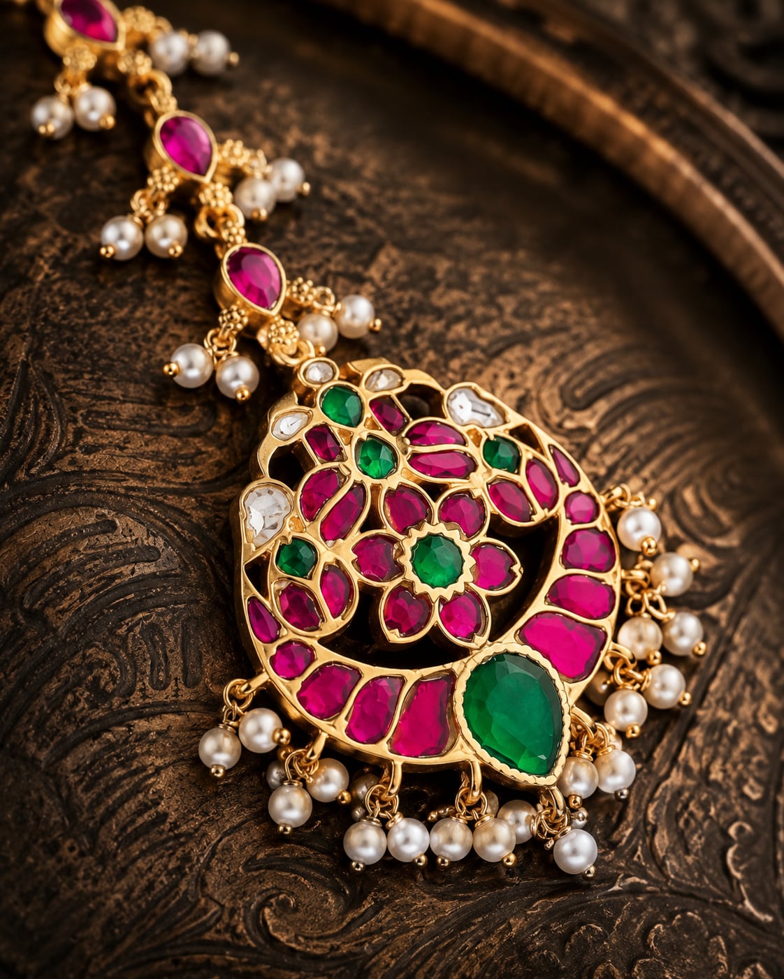 FeelOri jadau kundan tikka gold-polished detail