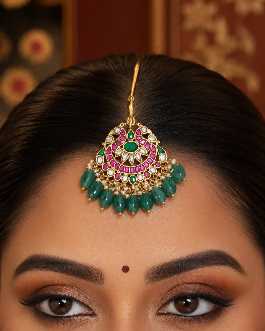 FeelOri real kempu jadau tikka styled with Indian occasion wear