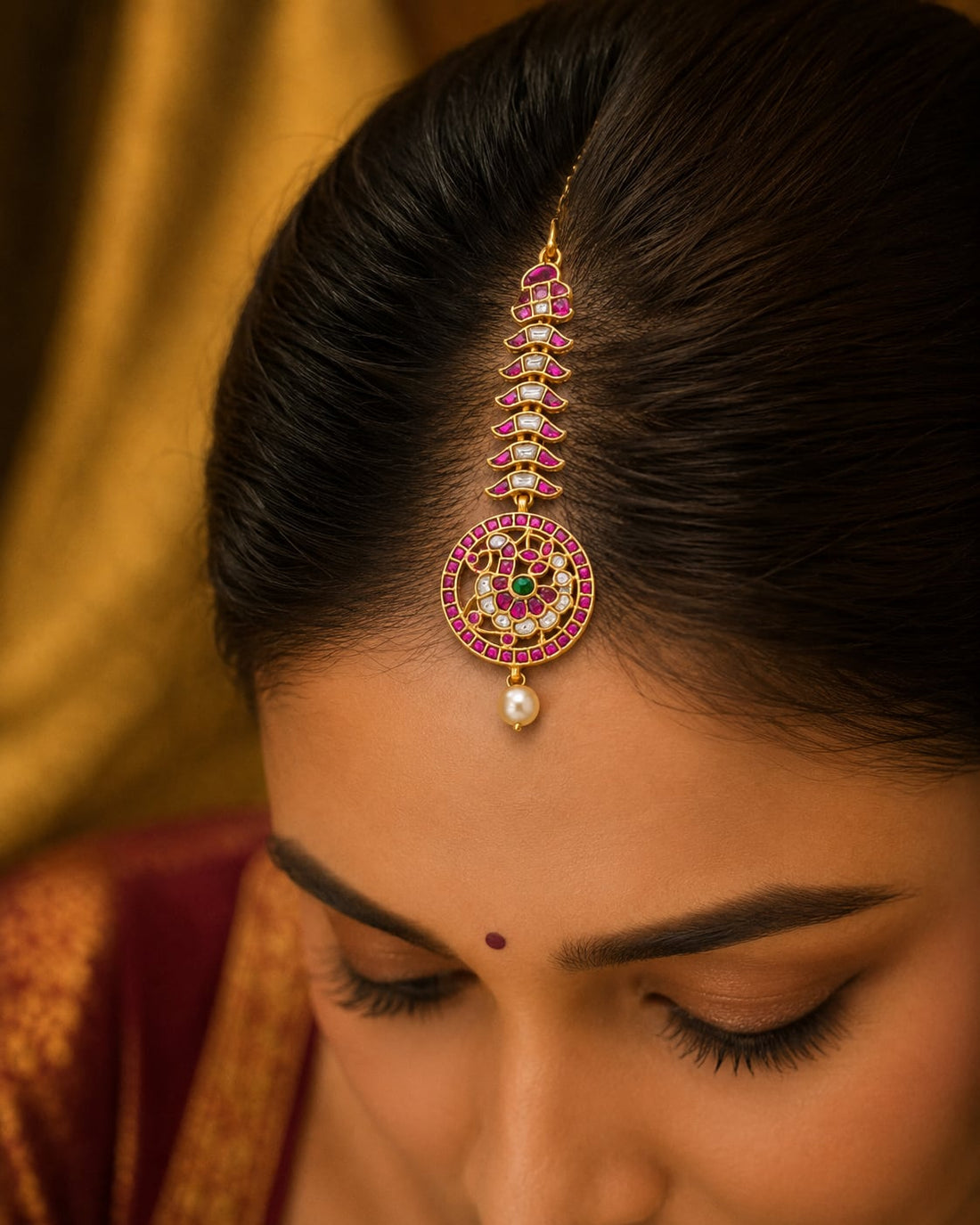 FeelOri real kempu jadau tikka styled with Indian occasion wear