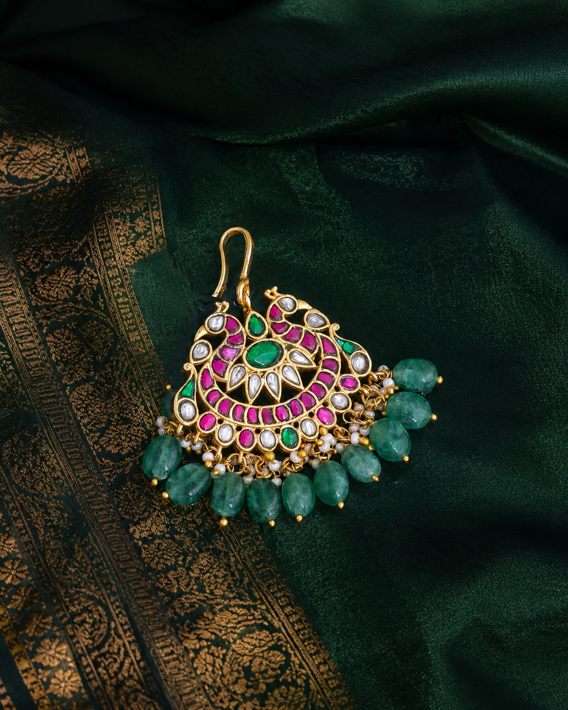FeelOri real kempu jadau tikka styled with saree fabric for Indian occasion wear