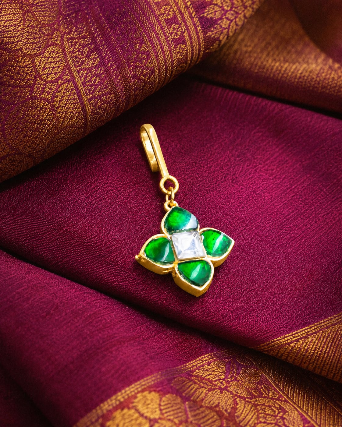 FeelOri real kempu jadau tikka styled with saree fabric for Indian occasion wear