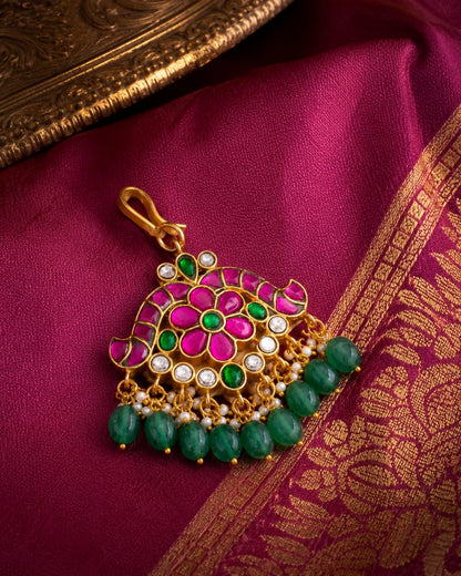 FeelOri jadau kundan tikka styled with saree fabric for Indian occasion wear