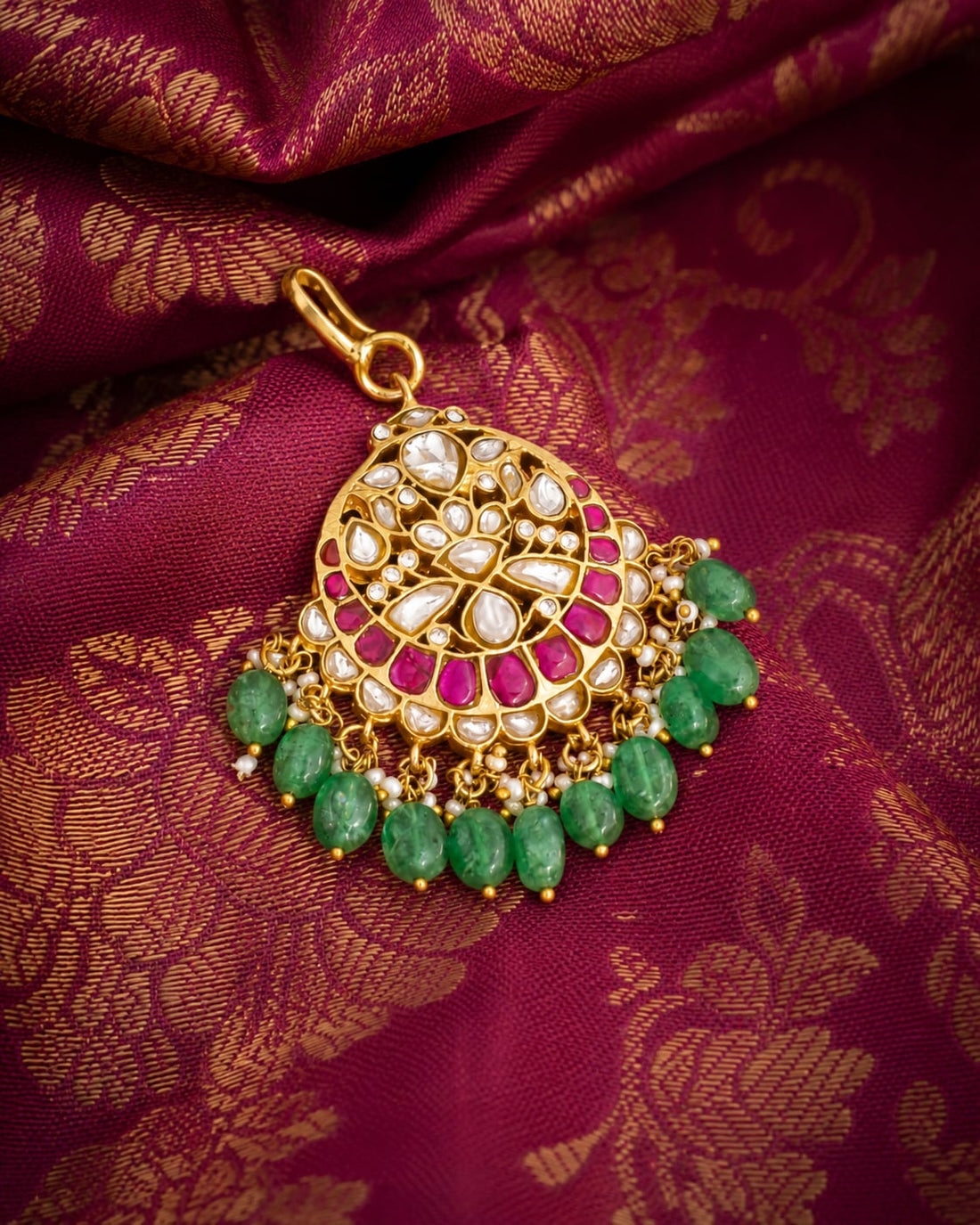FeelOri jadau kundan tikka styled with saree fabric for Indian occasion wear