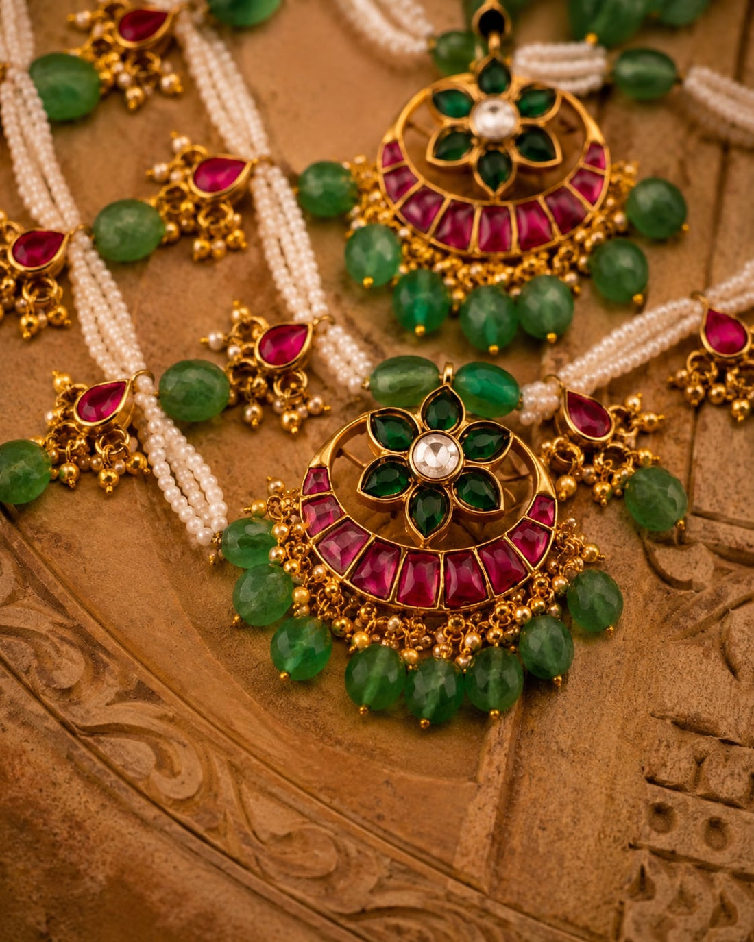 FeelOri real kempu jadau mala necklace close-up of real kempu stones and jadau work