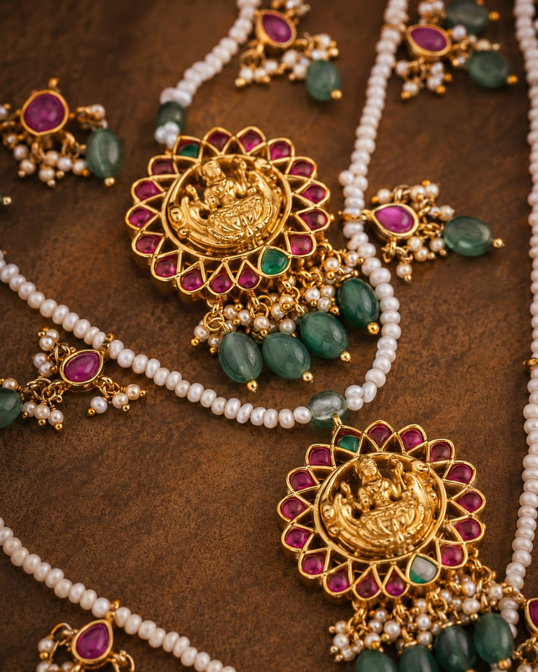 FeelOri real kempu jadau mala necklace close-up of real kempu stones and jadau work