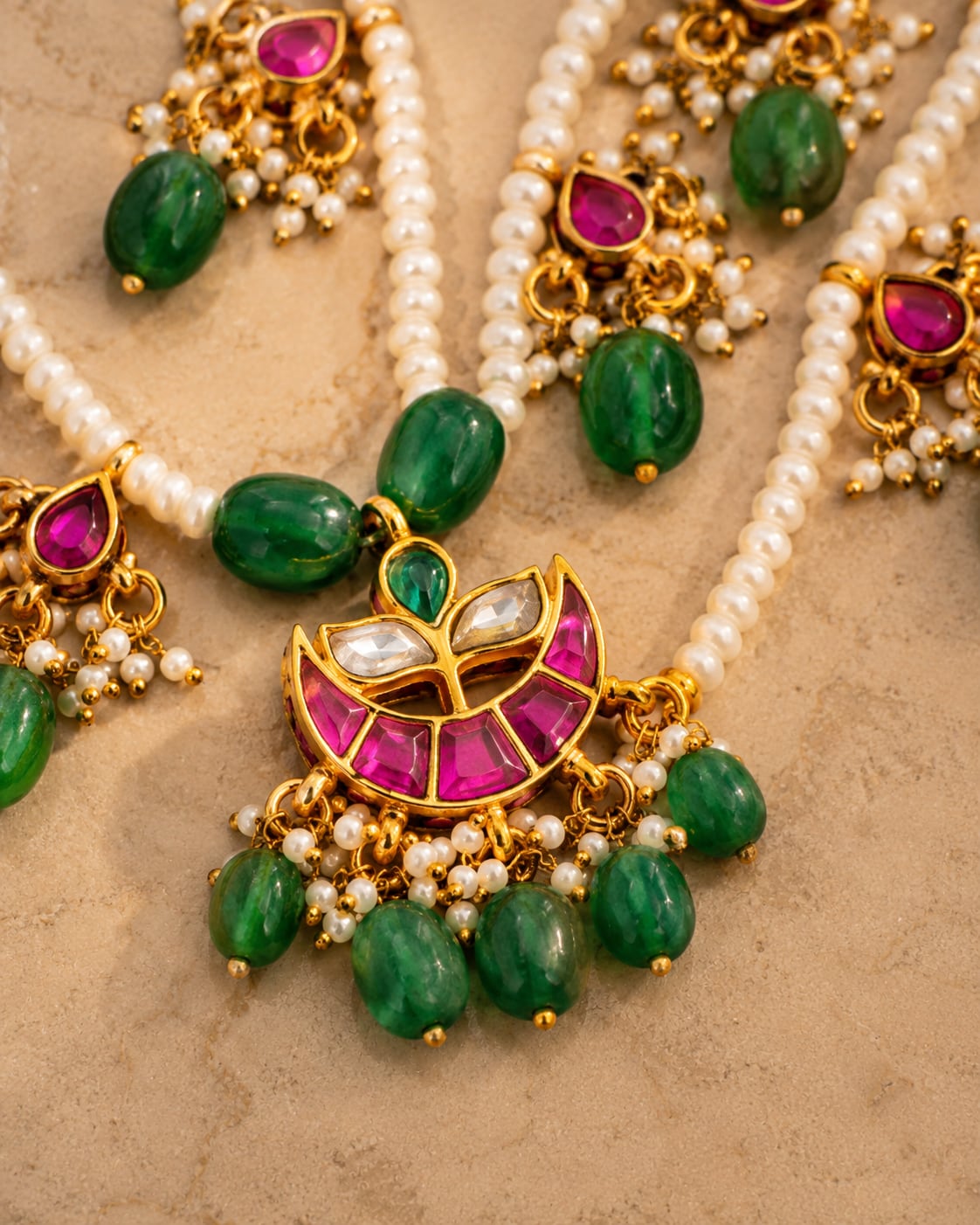 FeelOri real kempu jadau mala necklace close-up of real kempu stones and jadau work