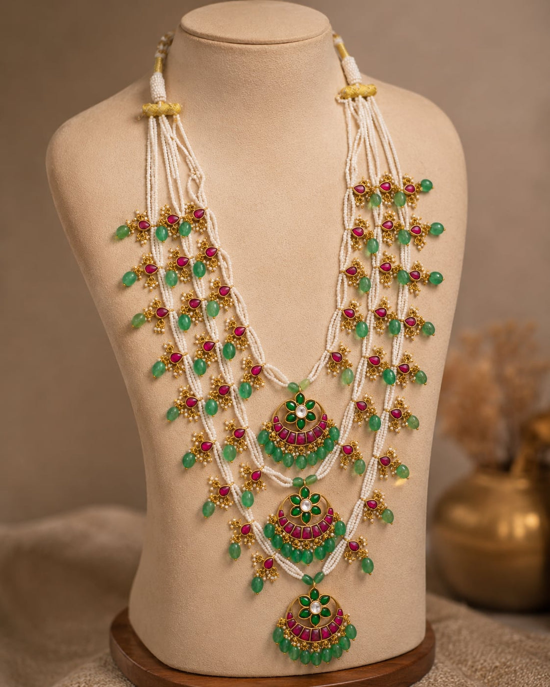 FeelOri real kempu jadau mala necklace on jewellery display