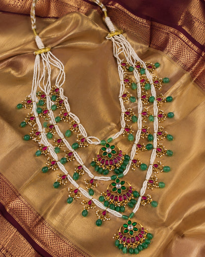 FeelOri real kempu jadau mala necklace styled with saree fabric for Indian occasion wear