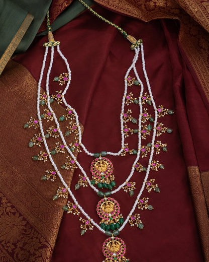 FeelOri real kempu jadau mala necklace styled with saree fabric for Indian occasion wear