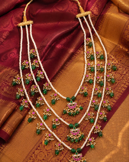FeelOri real kempu jadau mala necklace styled with saree fabric for Indian occasion wear