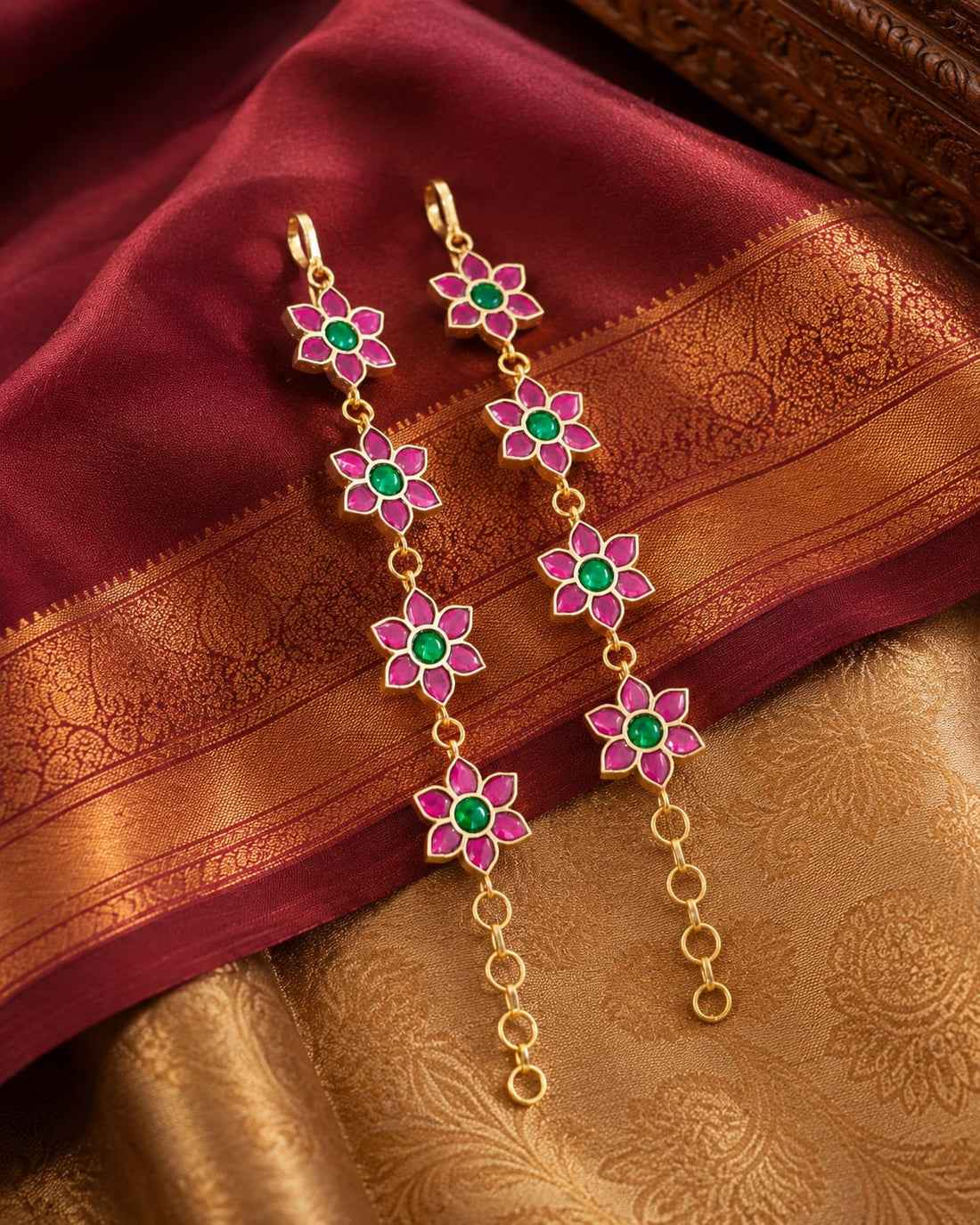 FeelOri real kempu jadau matti styled with saree fabric for Indian occasion wear