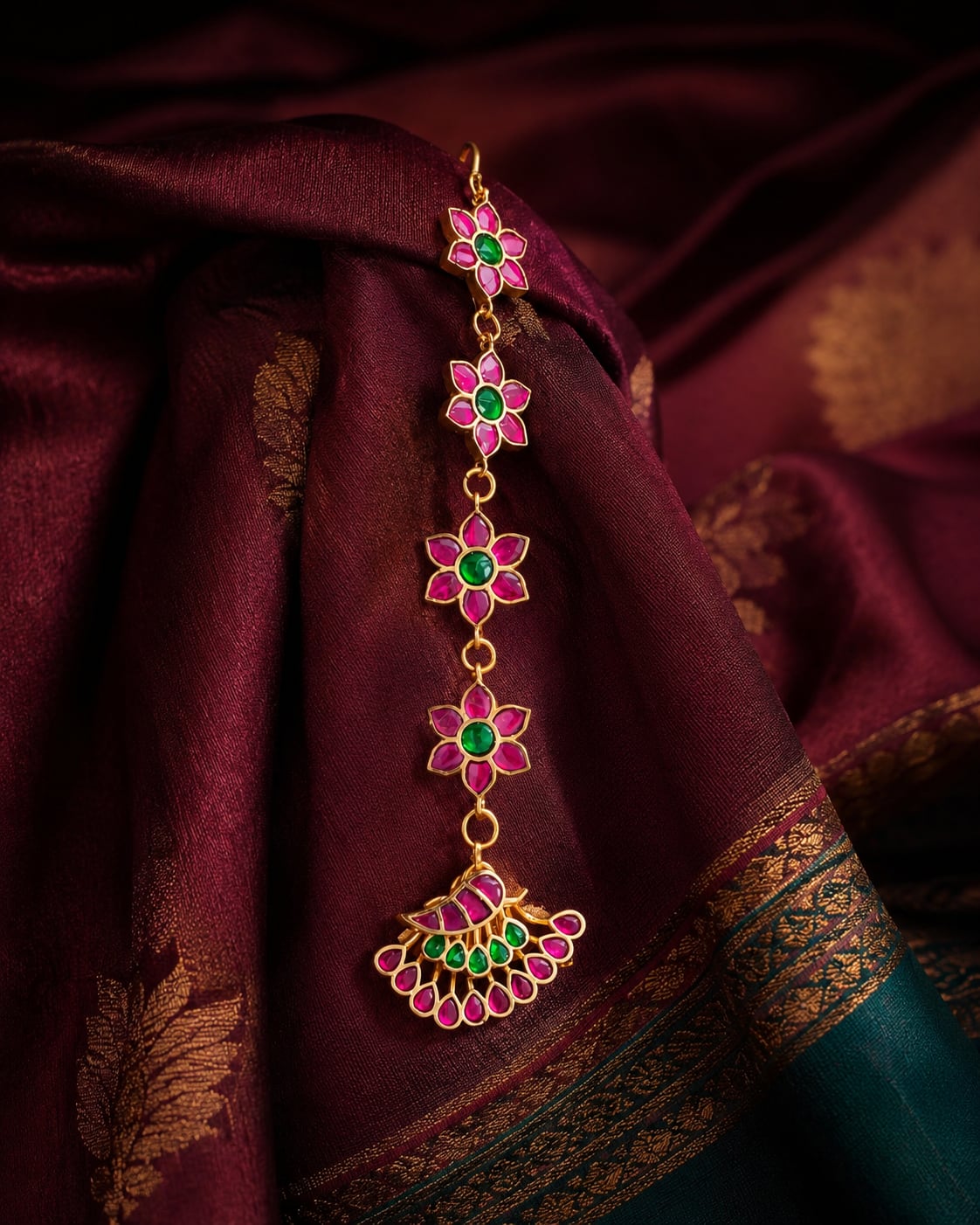 FeelOri real kempu jadau matti styled with saree fabric for Indian occasion wear