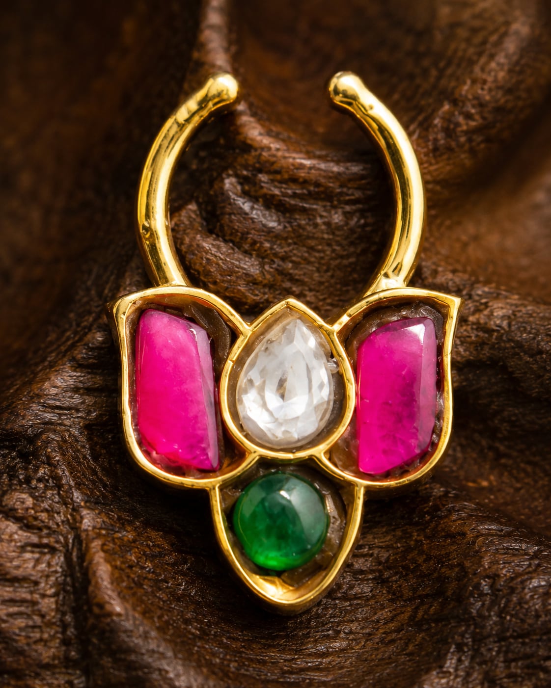 FeelOri jadau kundan nath nose ring nose-ring curve, centre motif, stone setting, and gold-polished detail