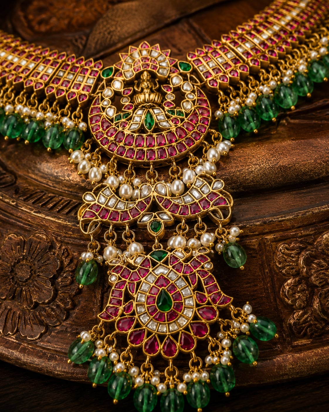 FeelOri real kempu jadau necklace styled with saree fabric for Indian occasion wear