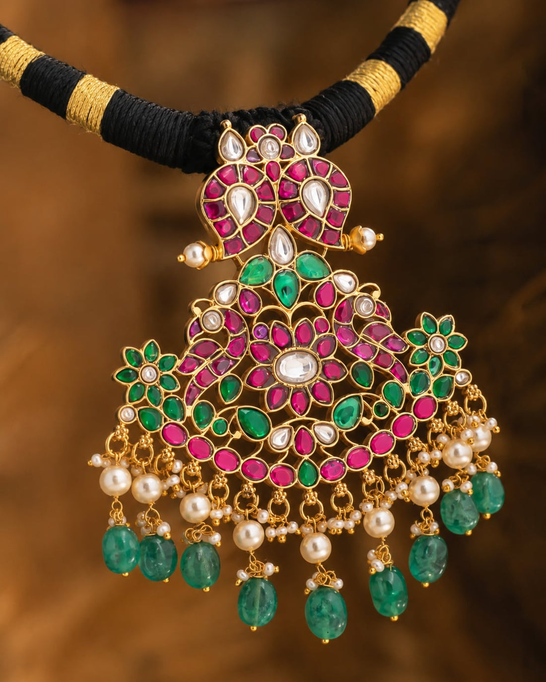 FeelOri real kempu jadau necklace close-up of real kempu stones and jadau work