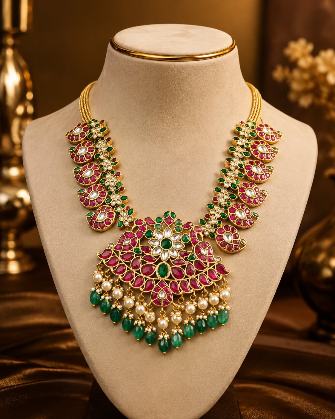 FeelOri real kempu jadau necklace on jewellery display