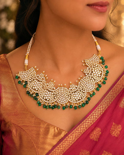 FeelOri real kempu jadau necklace styled with pattu saree blouse for Indian occasion wear