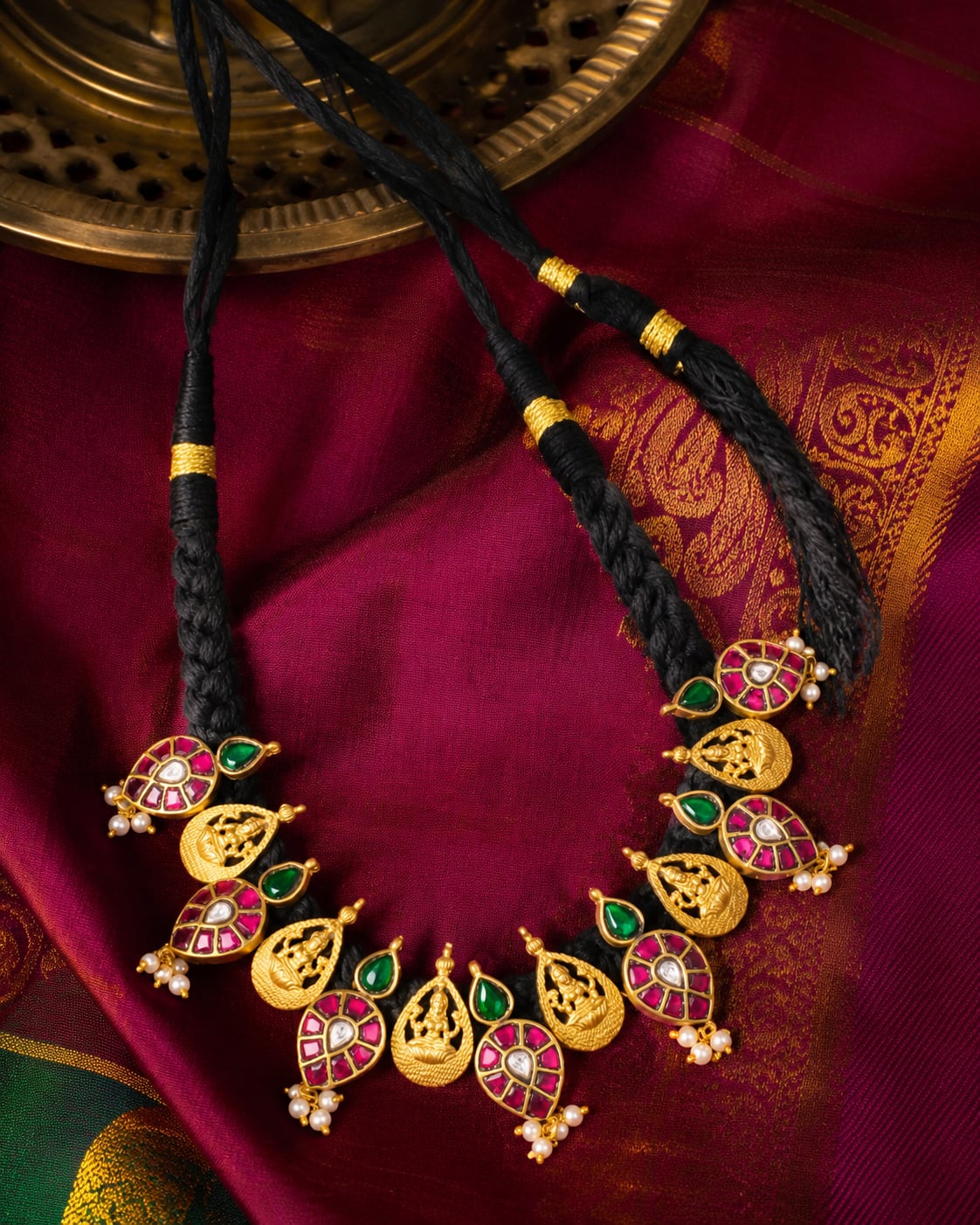 FeelOri real kempu jadau necklace styled with saree fabric for Indian occasion wear