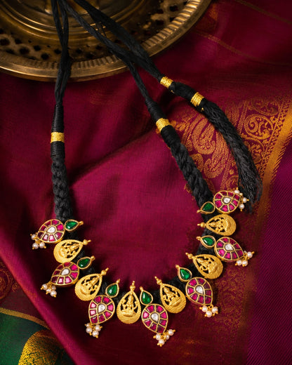 FeelOri real kempu jadau necklace styled with saree fabric for Indian occasion wear