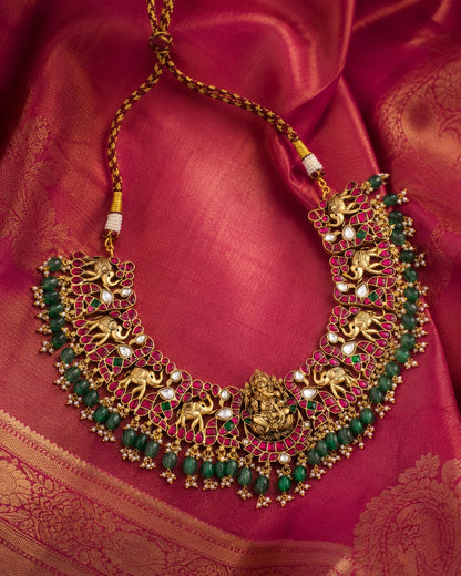 FeelOri real kempu jadau necklace styled with saree fabric for Indian occasion wear
