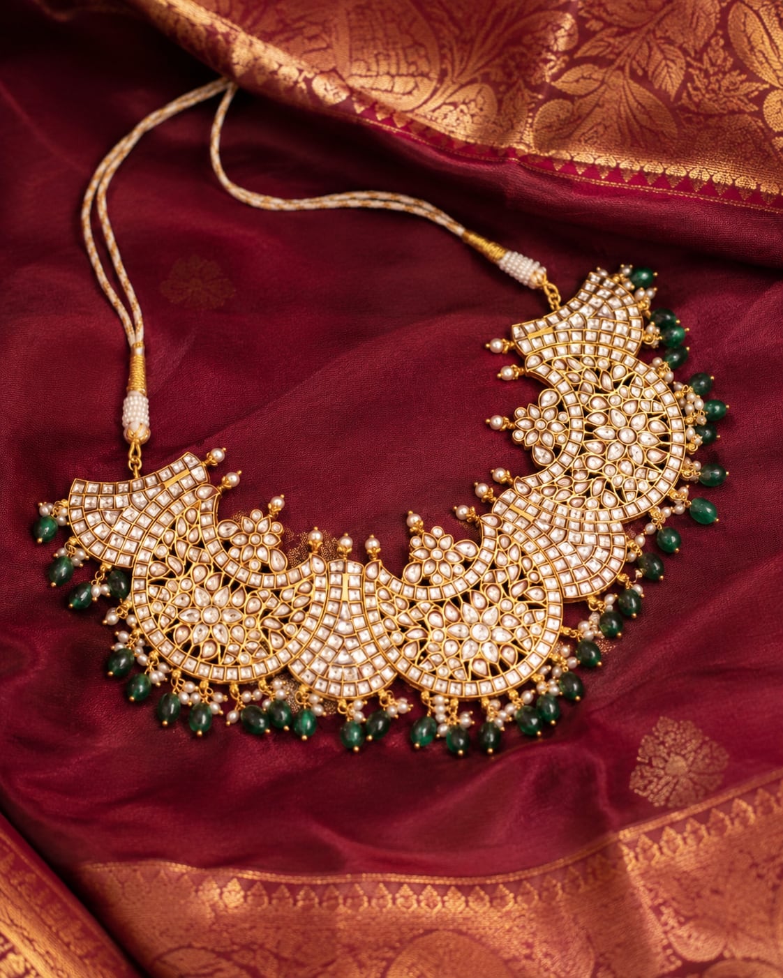 FeelOri real kempu jadau necklace styled with saree fabric for Indian occasion wear