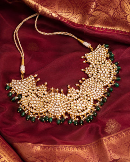 FeelOri real kempu jadau necklace styled with saree fabric for Indian occasion wear