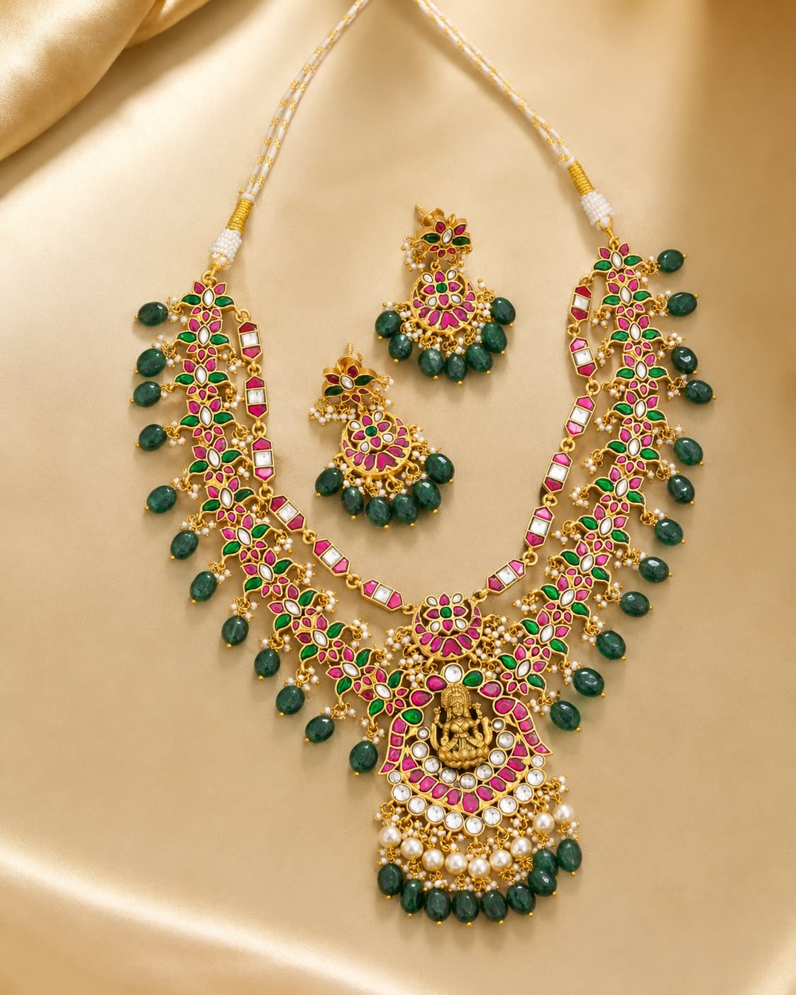FeelOri real kempu jadau necklace set with matching earrings for pattu sarees and South Indian festive styling