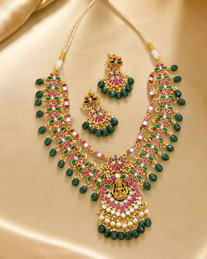 FeelOri real kempu jadau necklace set with matching earrings for pattu sarees and South Indian festive styling