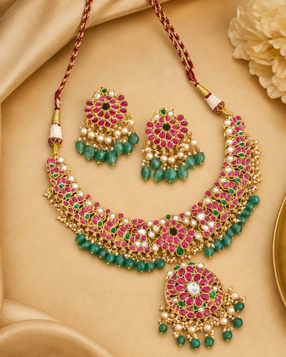 FeelOri real kempu jadau necklace set with matching earrings for pattu sarees and South Indian festive styling