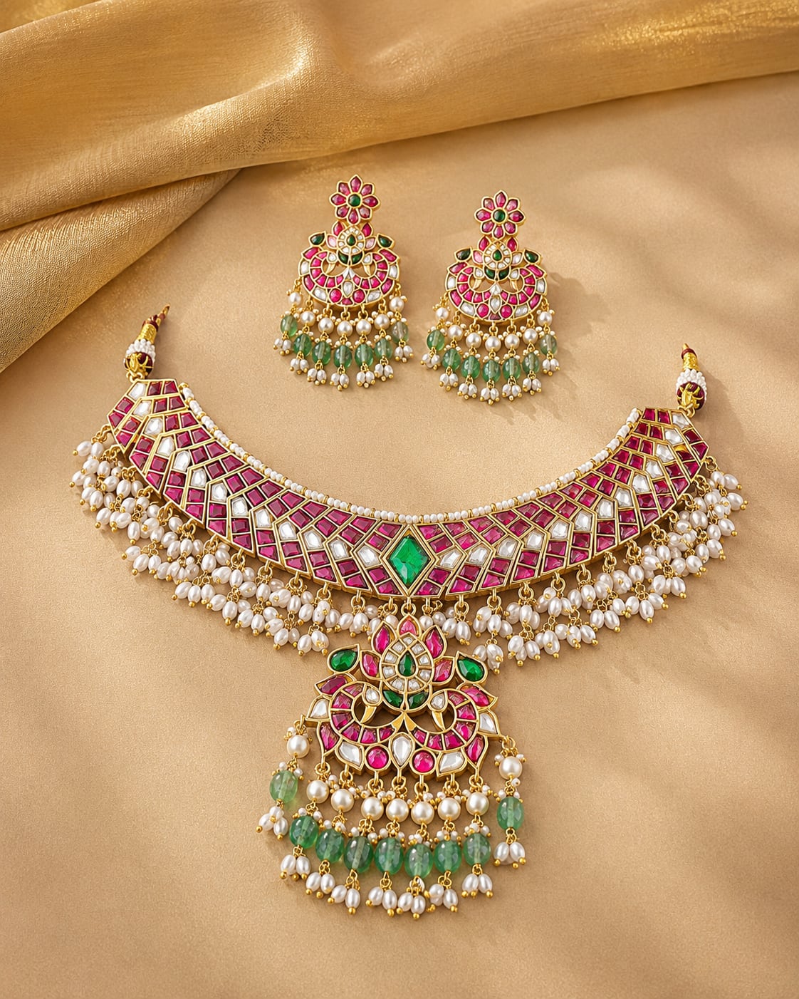 FeelOri real kempu jadau necklace set with matching earrings for pattu sarees and South Indian festive styling