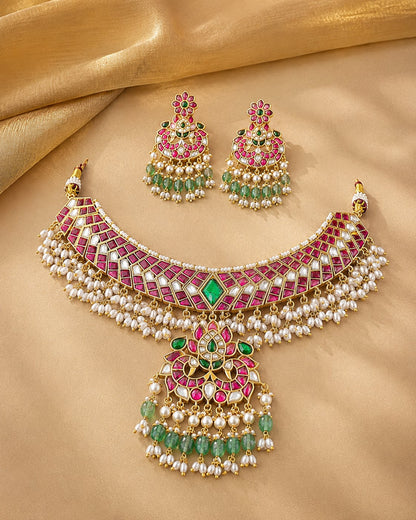 FeelOri real kempu jadau necklace set with matching earrings for pattu sarees and South Indian festive styling