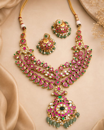 FeelOri real kempu jadau necklace set with matching earrings for pattu sarees and South Indian festive styling