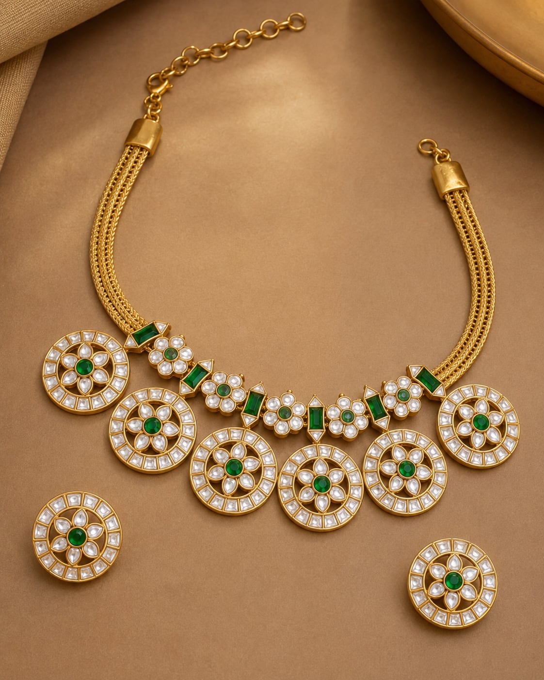 FeelOri real kempu jadau necklace set with matching earrings for pattu sarees and South Indian festive styling
